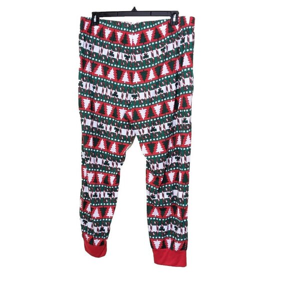 Christmas Sleep Jogger Pajama Womens Plus 1X Red Green Cotton Blend Lightweight - Picture 2 of 3